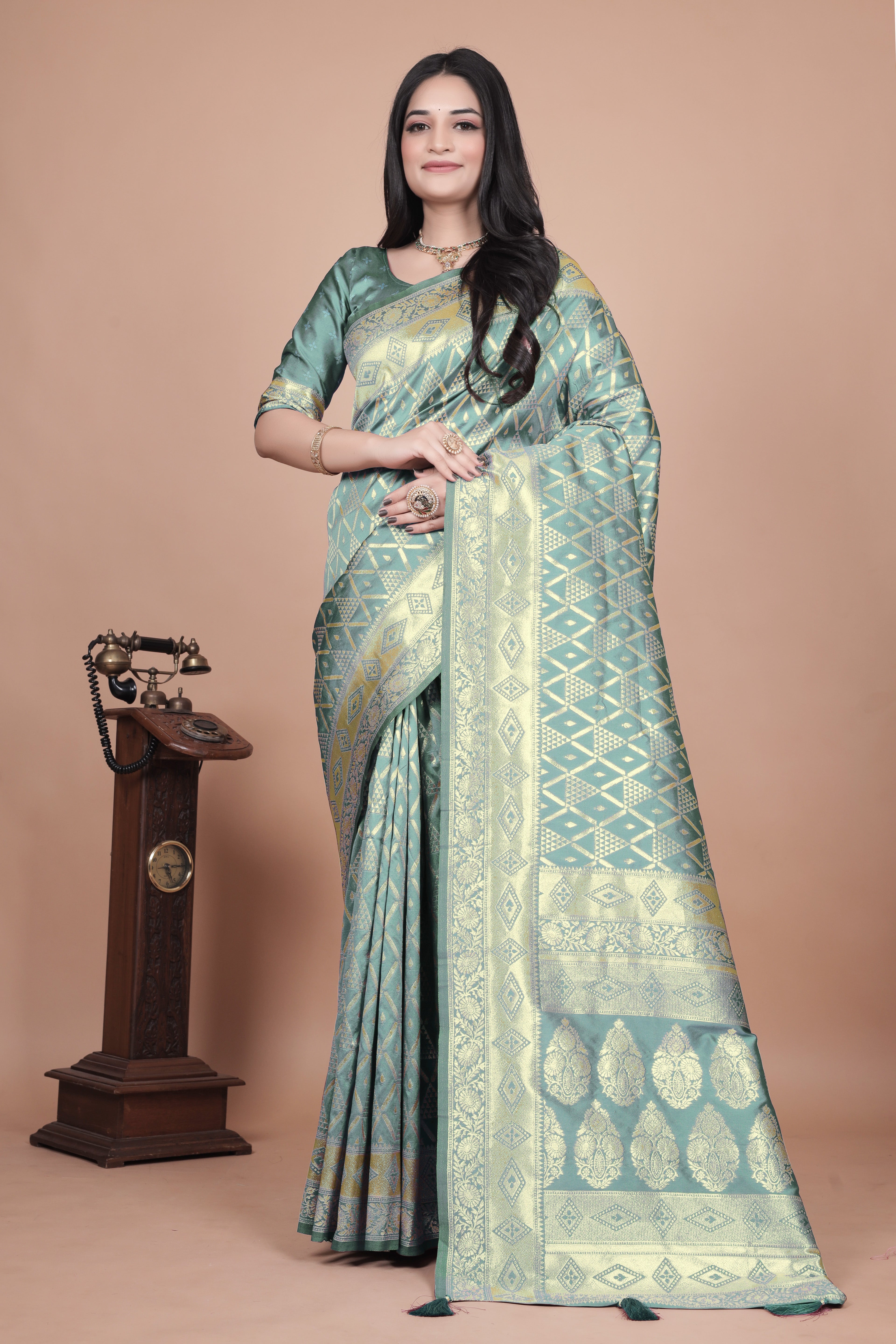 Mauve Banarasi Silk Saree with Silver Zari Elegance With 4 color option